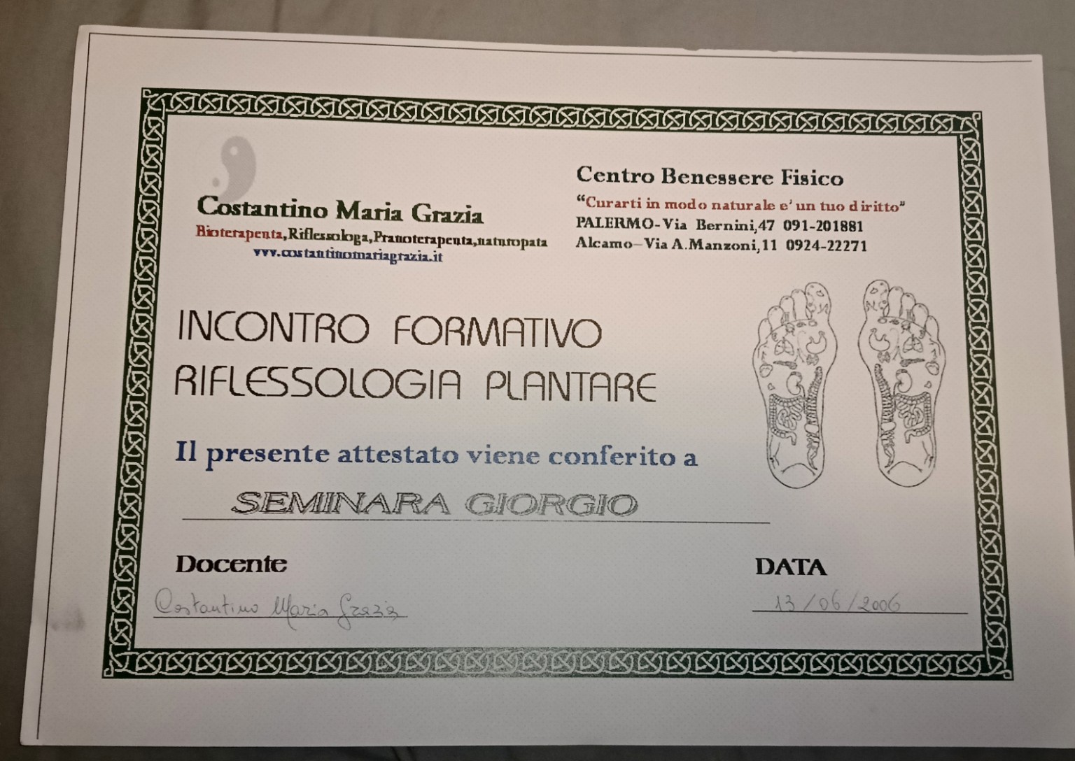 Incontro formativo di Riflessologia Plantare — Centro Benessere Fisico